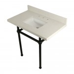 Templeton 36" x 22" White Quartz Console Sink with Brass Feet, White Quartz/Matte Black