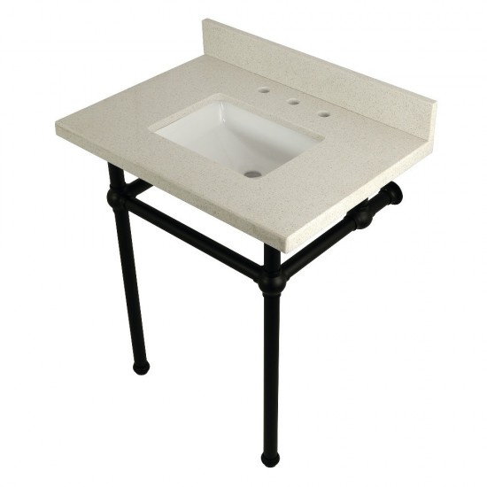 Templeton 30" x 22" White Quartz Console Sink with Brass Feet, White Quartz/Matte Black