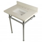 Templeton 30" x 22" White Quartz Console Sink with Brass Feet, White Quartz/Polished Chrome