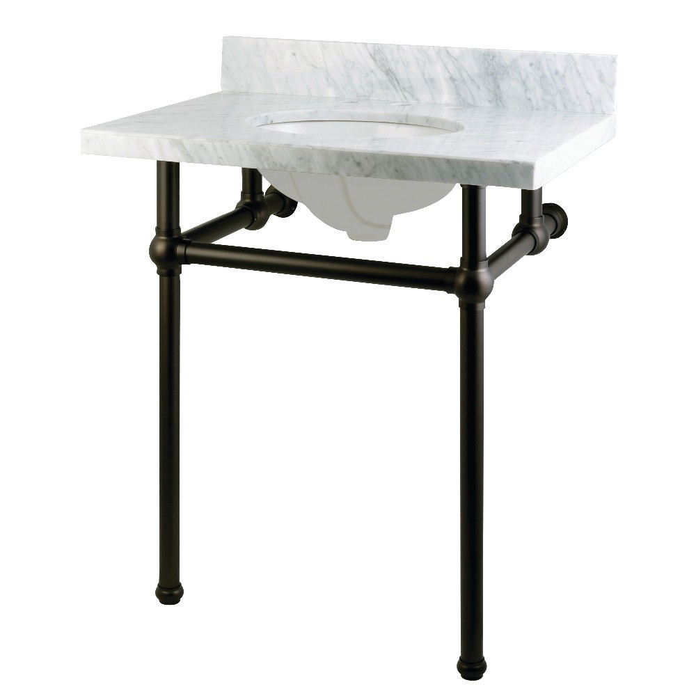 Templeton 30X22 Carrara Marble Vanity Top with Brass Feet Combo, Carrara Marble/Oil Rubbed Bronze