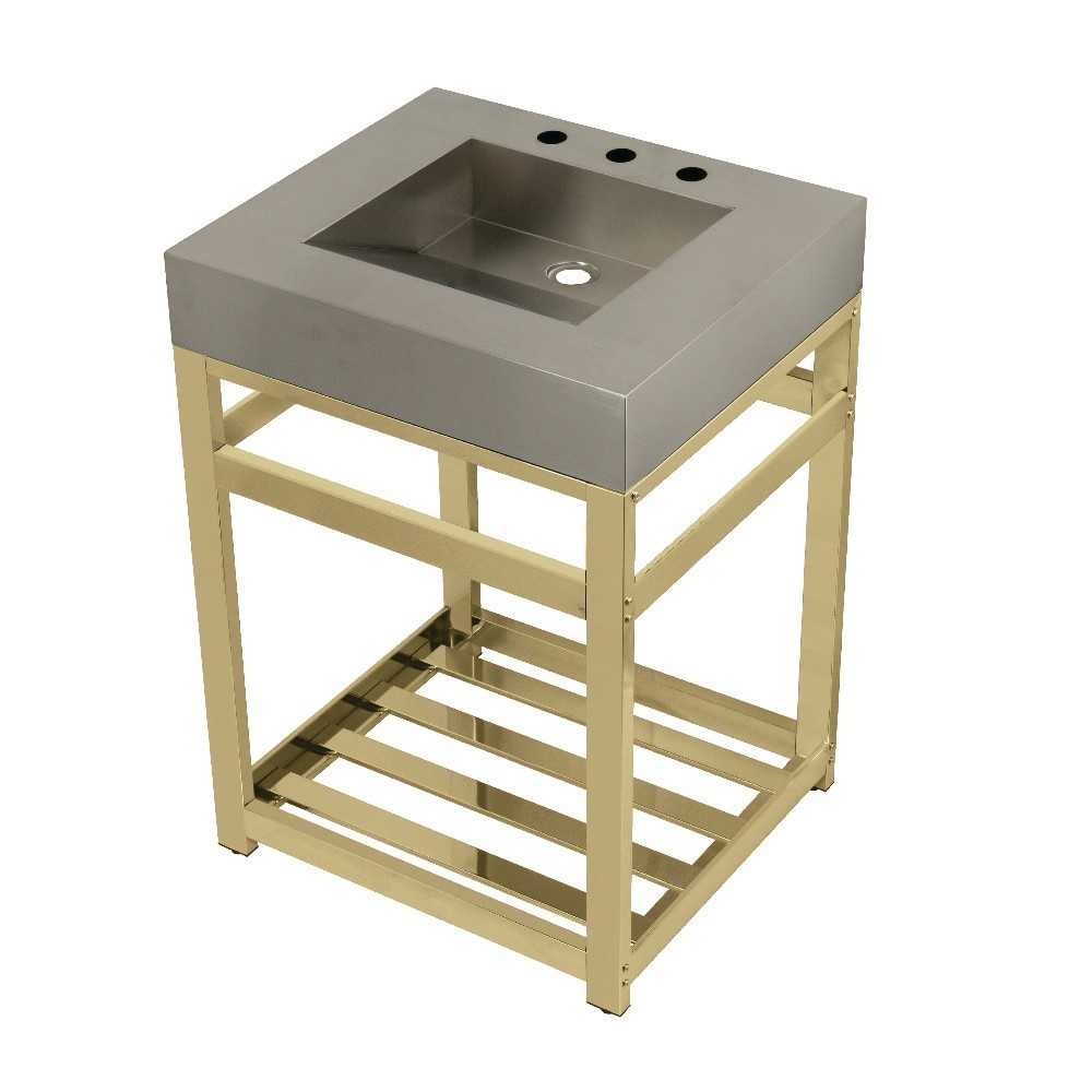Fauceture 25" Stainless Steel Sink with Steel Console Sink Base, Brushed/Polished Brass Fauceture 25" Stainless Steel Sink with Steel Console Sink Base, Brushed/Polished Brass