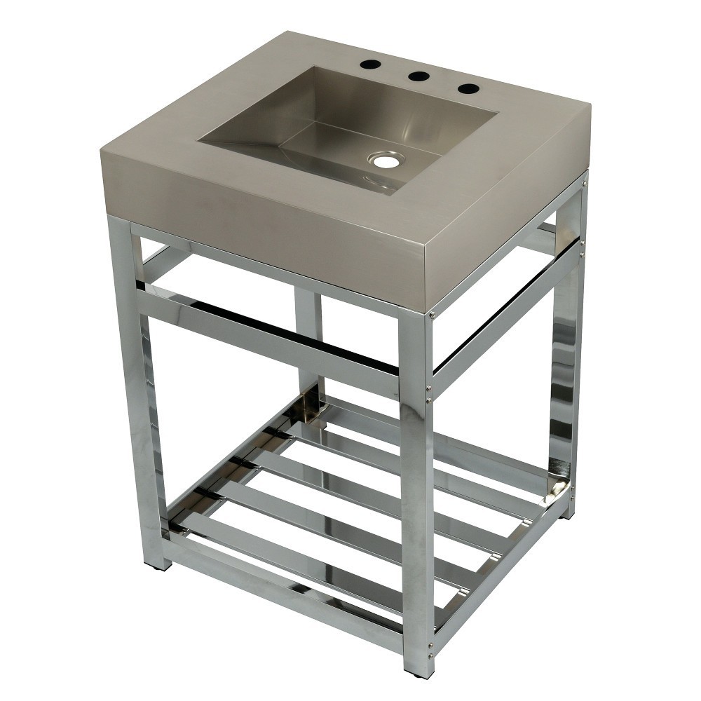 Fauceture 25" Stainless Steel Sink with Steel Console Sink Base, Brushed/Polished Chrome Fauceture 25" Stainless Steel Sink with Steel Console Sink Base, Brushed/Polished Chrome