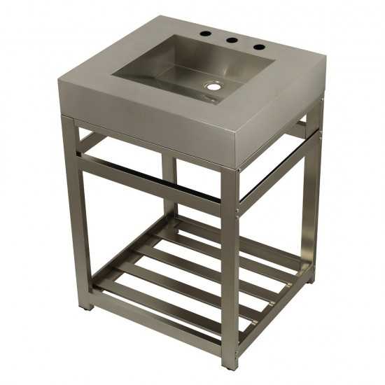 Fauceture 25" Stainless Steel Sink with Steel Console Sink Base, Brushed/Brushed Nickel