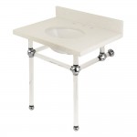 Templeton 30" x 22" White Quartz Console Sink with Clear Acrylic Feet, White Quartz/Polished Chrome