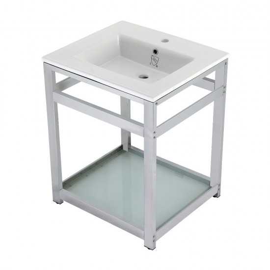 25-Inch Ceramic Console Sink (1-Hole), White/Chrome