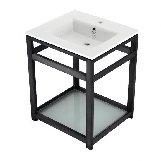 25-Inch Ceramic Console Sink (1-Hole), White/Matte Black