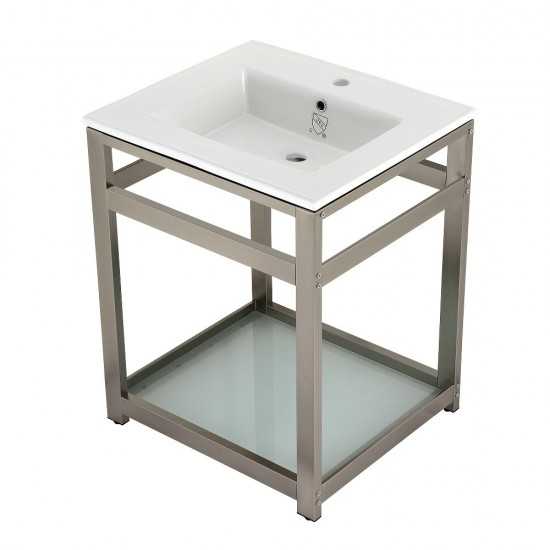 25-Inch Ceramic Console Sink (1-Hole), White/Brushed Nickel