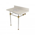 Templeton 36" x 22" White Quartz Console Sink with Clear Acrylic Feet, White Quartz/Brushed Brass