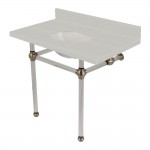 Templeton 36" x 22" White Quartz Console Sink with Clear Acrylic Feet, White Quartz/Brushed Nickel