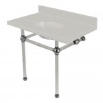 Templeton 36" x 22" White Quartz Console Sink with Clear Acrylic Feet, White Quartz/Polished Chrome