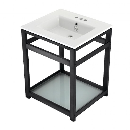 25-Inch Ceramic Console Sink (4-Inch, 3-Hole), White/Matte Black