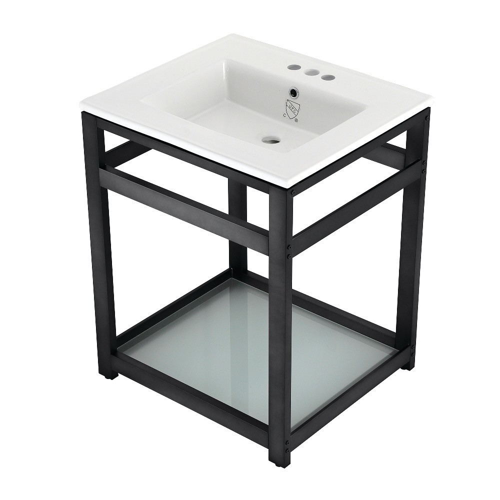 25-Inch Ceramic Console Sink (4-Inch, 3-Hole), White/Matte Black 25-Inch Ceramic Console Sink (4-Inch, 3-Hole), White/Matte Black