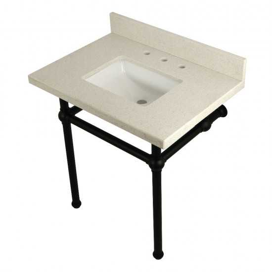 Templeton 30" x 22" White Quartz Console Sink with Brass Feet, White Quartz/Matte Black