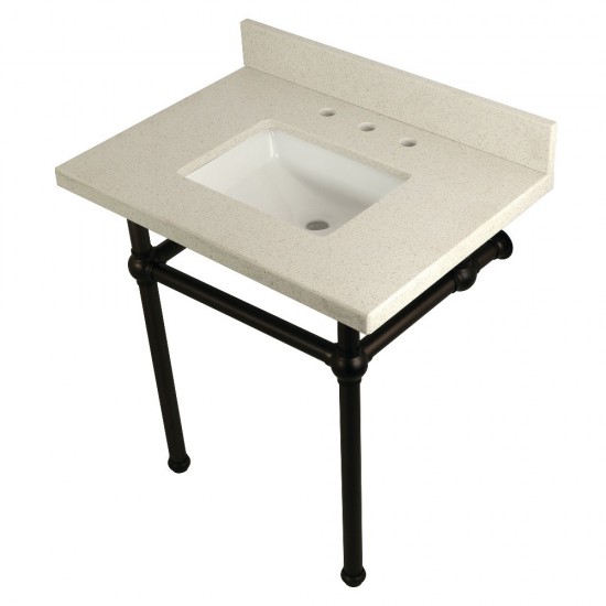 Templeton 30" x 22" White Quartz Console Sink with Brass Feet, White Quartz/Oil Rubbed Bronze