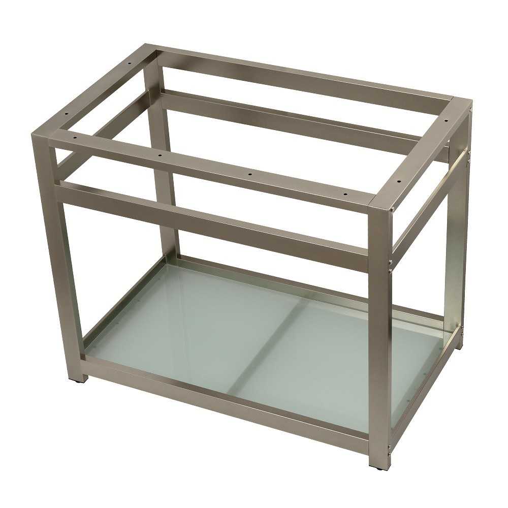 Fauceture Kingston Commercial 37-Inch x 22-Inch Console Sink Base with Glass Shelf, Brushed Nickel Fauceture Kingston Commercial 37-Inch x 22-Inch Console Sink Base with Glass Shelf, Brushed Nickel
