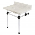 Templeton 30X22 Carrara Marble Vanity Top with Clear Acrylic Feet Combo, Carrara Marble/Matte Black