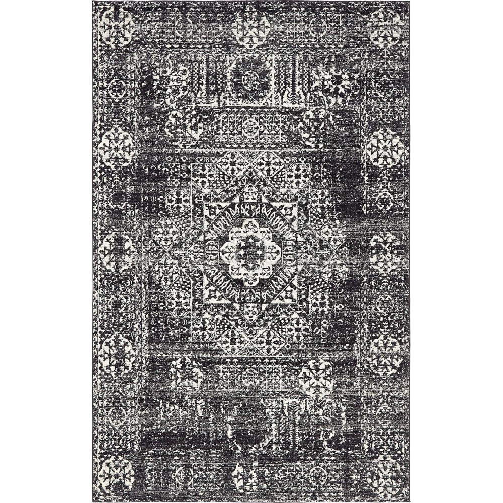Rug Unique Loom Tradition Black Rectangular 5' 0 x 8' 0 Rug Unique Loom Tradition Black Rectangular 5' 0 x 8' 0