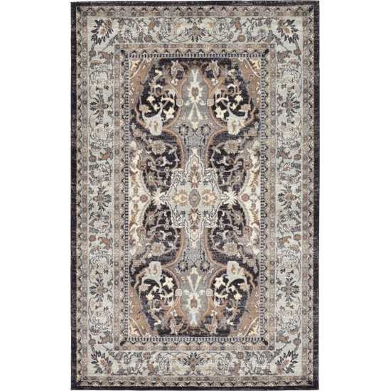 Rug Unique Loom Tradition Black/Light Brown Rectangular 5' 0 x 8' 0