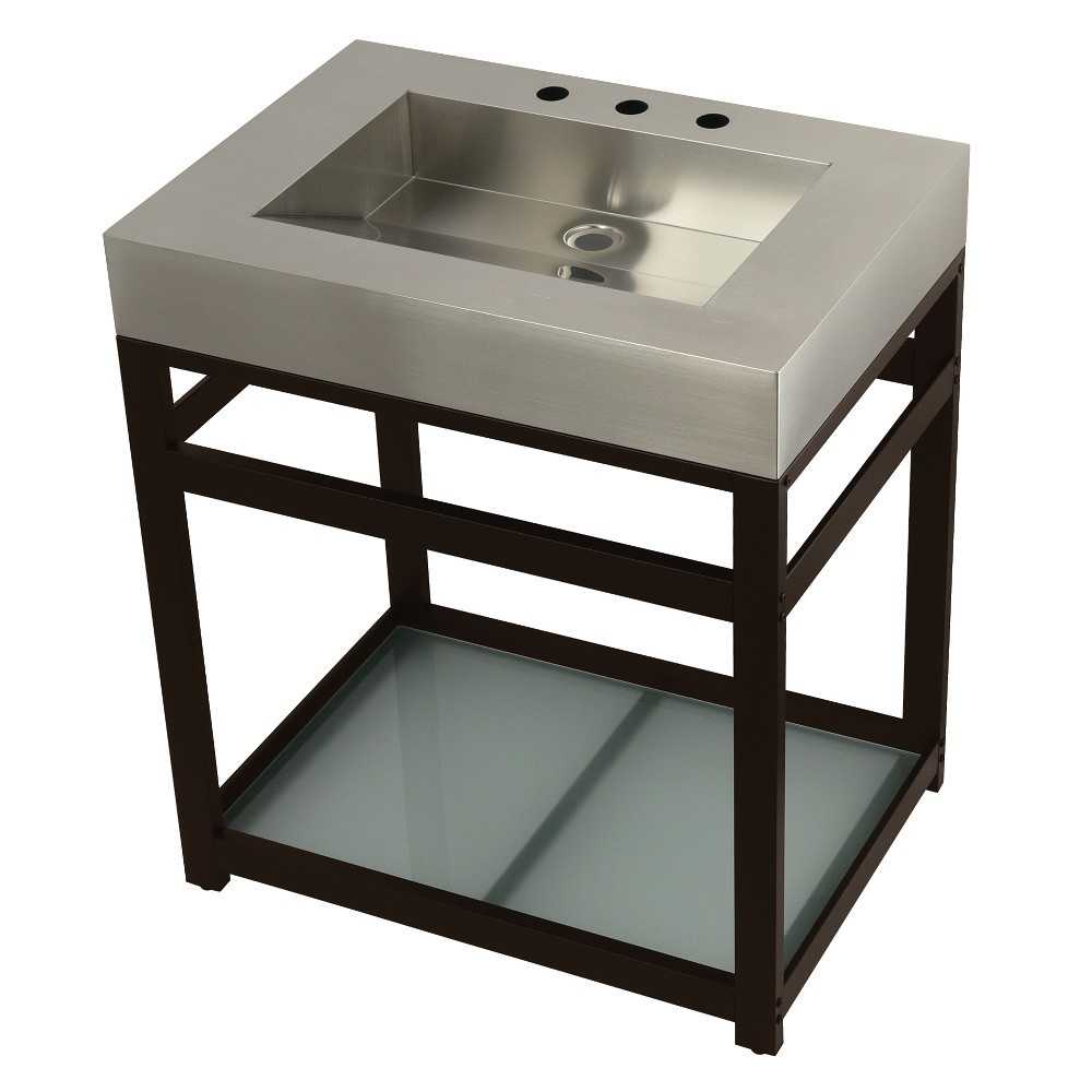 Fauceture 31" Stainless Steel Sink with Steel Console Sink Base, Brushed/Oil Rubbed Bronze