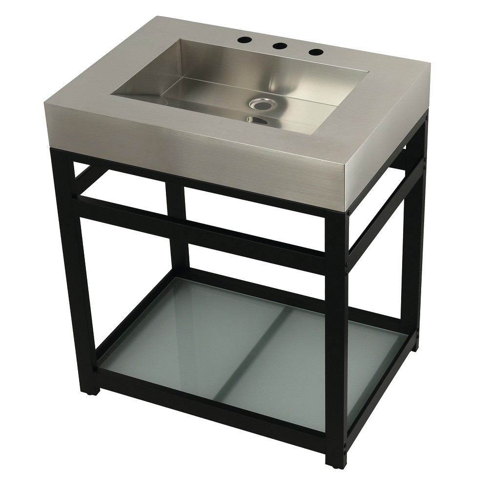 Fauceture 31" Stainless Steel Sink with Steel Console Sink Base, Brushed/Matte Black