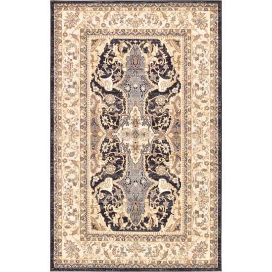 Rug Unique Loom Tradition Black/Ivory Rectangular 5' 0 x 8' 0