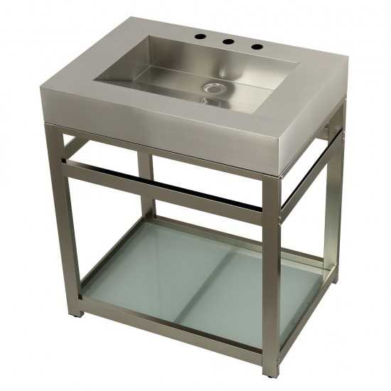 Fauceture 31" Stainless Steel Sink with Steel Console Sink Base, Brushed/Brushed Nickel