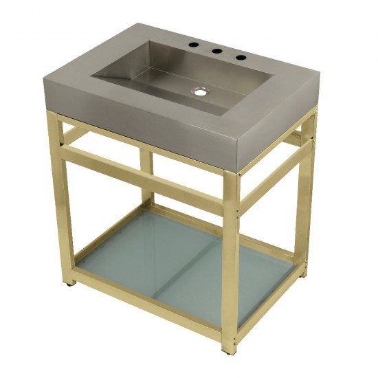 Fauceture 31" Stainless Steel Sink with Steel Console Sink Base, Brushed/Polished Brass