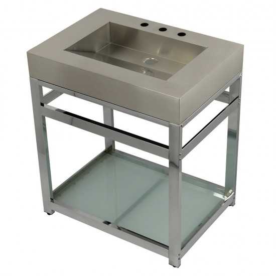 Fauceture 31" Stainless Steel Sink with Steel Console Sink Base, Brushed/Polished Chrome