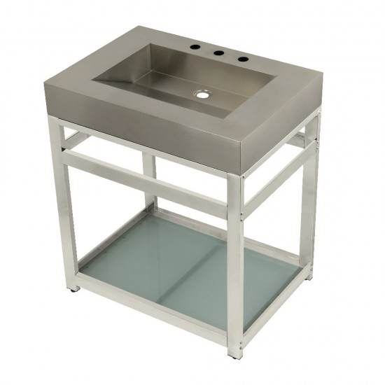 Fauceture 31" Stainless Steel Sink with Steel Console Sink Base, Brushed/Polished Nickel