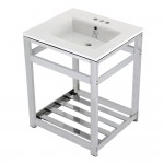 25-Inch Ceramic Console Sink (4-Inch, 3-Hole), White/Chrome