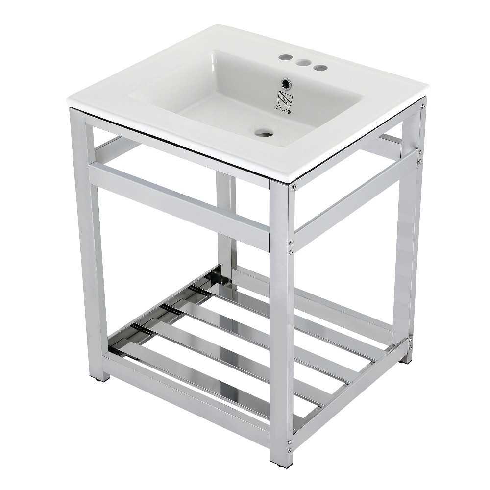 25-Inch Ceramic Console Sink (4-Inch, 3-Hole), White/Chrome