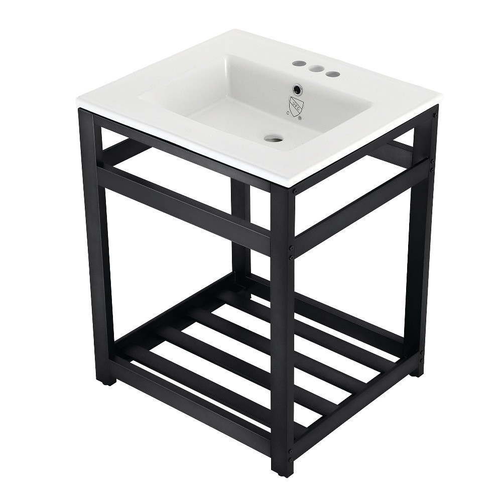 25-Inch Ceramic Console Sink (4-Inch, 3-Hole), White/Matte Black