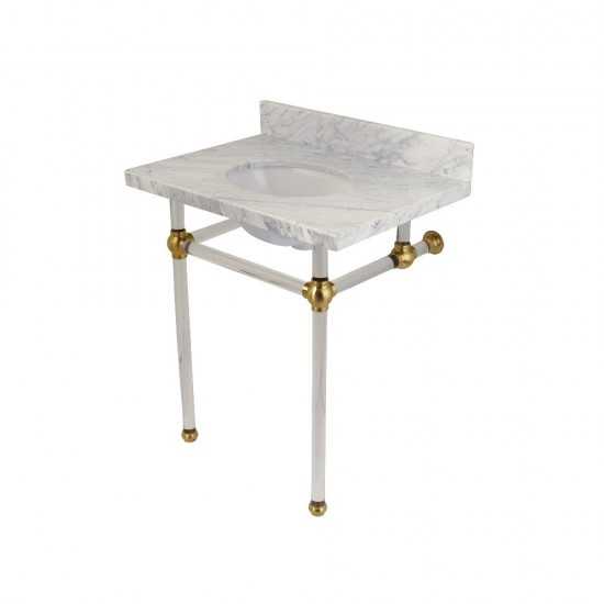 Templeton 30X22 Carrara Marble Vanity Top with Clear Acrylic Feet Combo, Carrara Marble/Brushed Brass