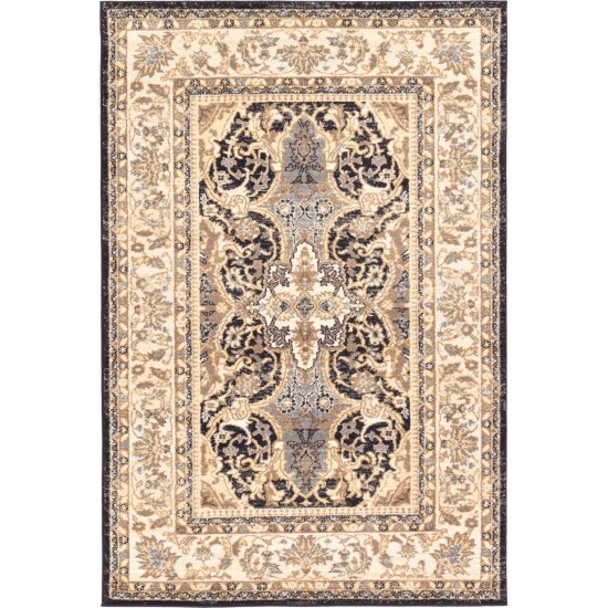 Rug Unique Loom Tradition Black/Ivory Rectangular 4' 0 x 6' 0