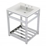 25-Inch Ceramic Console Sink (8-Inch, 3-Hole), White/Chrome