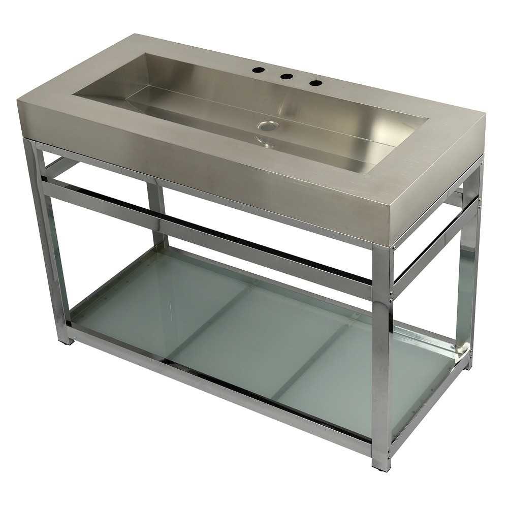 Fauceture 49" Stainless Steel Sink with Steel Console Sink Base, Brushed/Polished Chrome