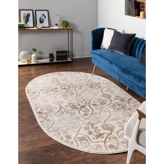 Rug Unique Loom Rushmore Tan Oval 5' 3 x 8' 0