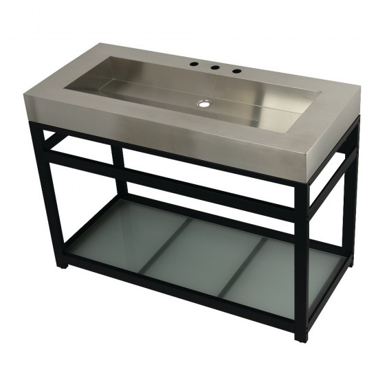 Fauceture 49" Stainless Steel Sink with Steel Console Sink Base, Brushed/Matte Black