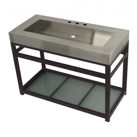 Fauceture 49" Stainless Steel Sink with Steel Console Sink Base, Brushed/Oil Rubbed Bronze