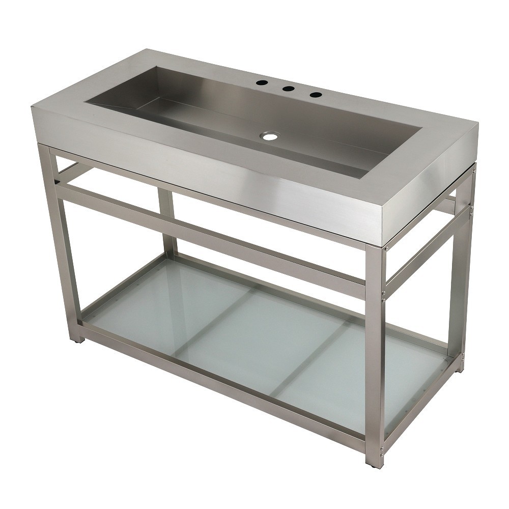 Fauceture 49" Stainless Steel Sink with Steel Console Sink Base, Brushed/Brushed Nickel