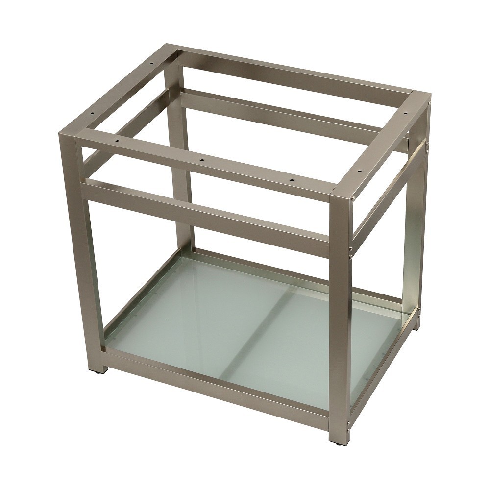 Fauceture 31-Inch X 22-Inch Steel Console Sink Base with Glass Shelf, Brushed Nickel Fauceture 31-Inch X 22-Inch Steel Console Sink Base with Glass Shelf, Brushed Nickel