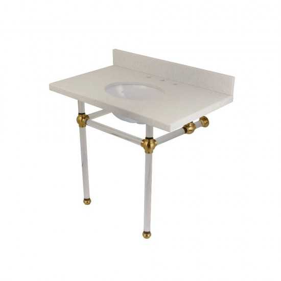 Templeton 36" x 22" White Quartz Console Sink with Clear Acrylic Feet, White Quartz/Brushed Brass