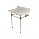 Templeton 30" x 22" White Quartz Console Sink with Clear Acrylic Feet, White Quartz/Brushed Brass