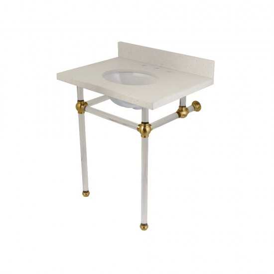 Templeton 30" x 22" White Quartz Console Sink with Clear Acrylic Feet, White Quartz/Brushed Brass