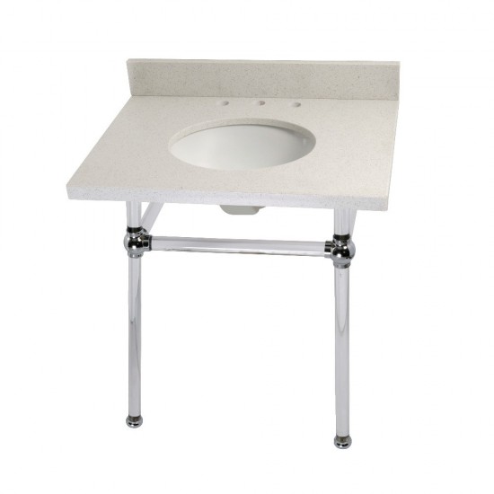 Templeton 30" x 22" White Quartz Console Sink with Clear Acrylic Feet, White Quartz/Polished Chrome