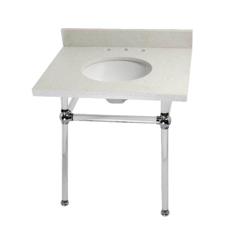 Templeton 30" x 22" White Quartz Console Sink with Clear Acrylic Feet, White Quartz/Polished Chrome