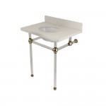 Templeton 30" x 22" White Quartz Console Sink with Clear Acrylic Feet, White Quartz/Polished Nickel