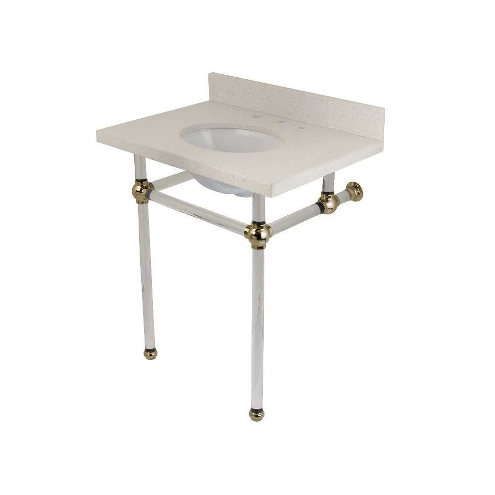 Templeton 30" x 22" White Quartz Console Sink with Clear Acrylic Feet, White Quartz/Polished Nickel Templeton 30" x 22" White Quartz Console Sink with Clear Acrylic Feet, White Quartz/Polished Nickel