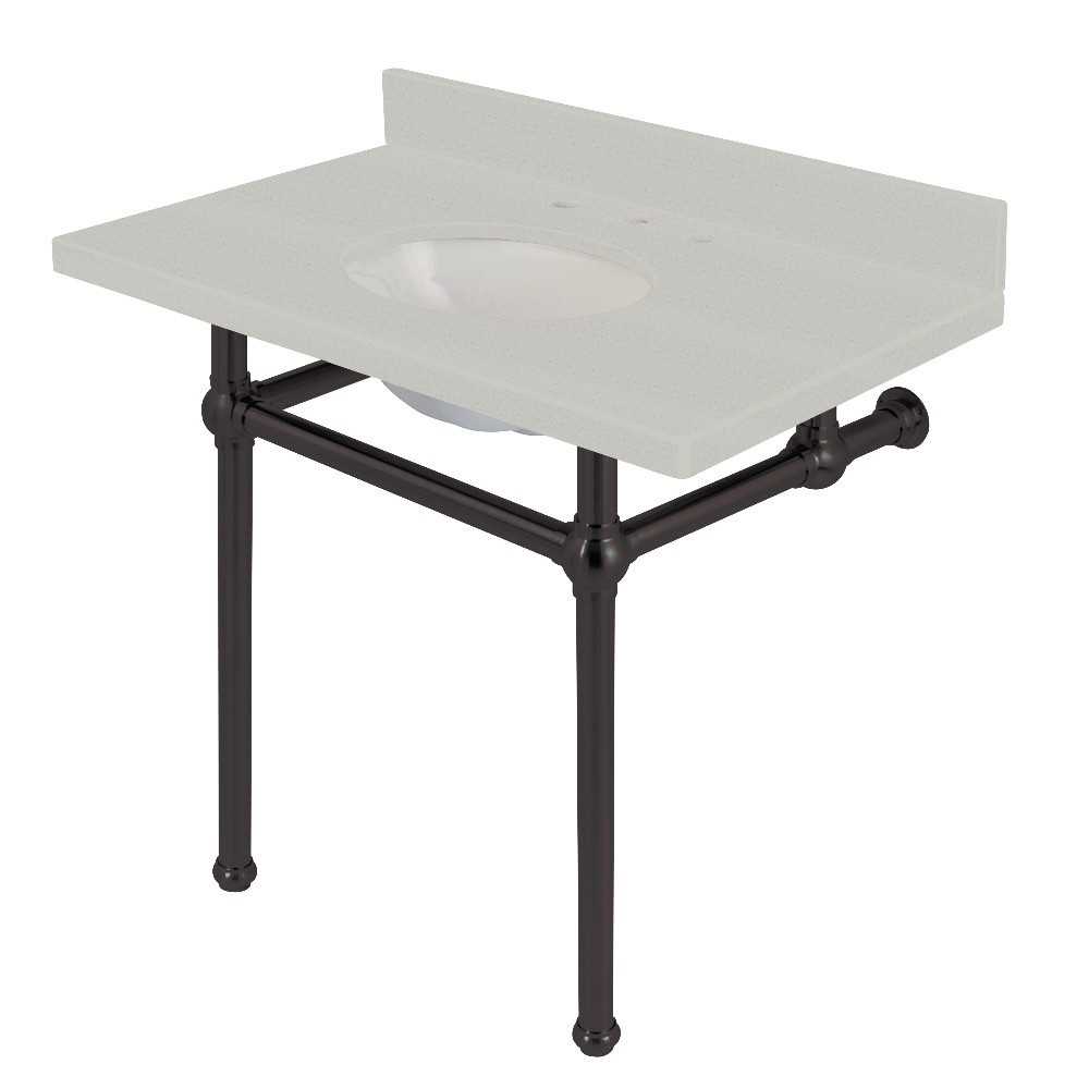 Templeton 36" x 22" White Quartz Console Sink with Brass Feet, White Quartz/Oil Rubbed Bronze