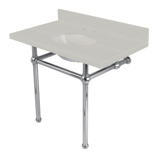 Templeton 36" x 22" White Quartz Console Sink with Brass Feet, White Quartz/Polished Chrome